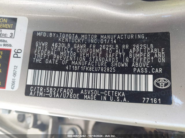 4T1BF1FK8EU782825 Toyota CAMRY L