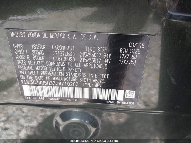 Honda HR-V LX 2018 3CZRU5H33JM710283 Image 9