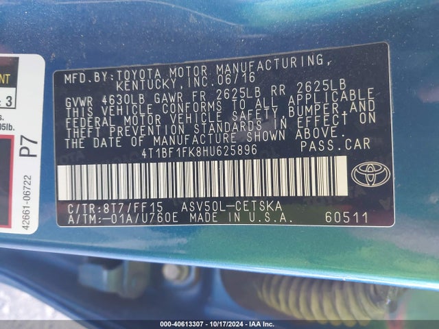 Toyota CAMRY SE 2017 4T1BF1FK8HU625896 Image 9