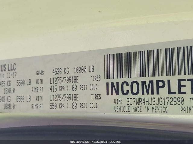 RAM 2500 Tradesman  4x2 8' Box 2018 3C7WR4HJ3JG172690 Image 9