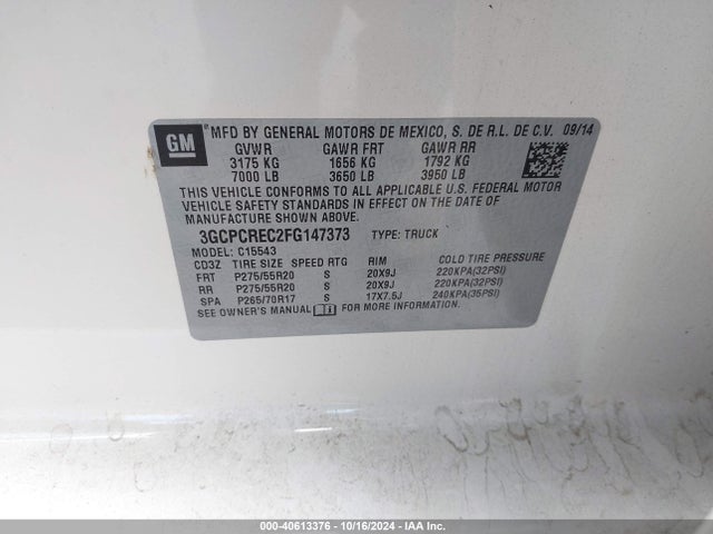 3GCPCREC2FG147373 Chevrolet Silverado 1500 1lt