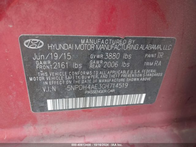 5NPDH4AE3GH714519 Hyundai ELANTRA SE