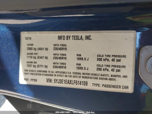 2020 TESLA MODEL 3 5YJ3E1EAXLF614159 Photo 8