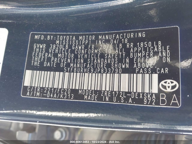 Toyota COROLLA SE 2018 5YFBURHE9JP833790 Image 9