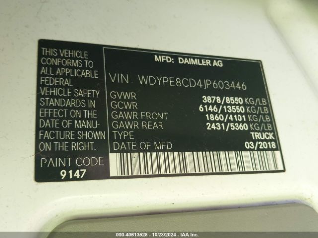 WDYPE8CD4JP603446 Freightliner Sprinter 2500 High Roof V6