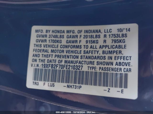 19XFB2F70FE210327 Honda CIVIC SE