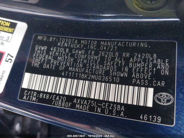 4T1T11BK2MU036510 Toyota Camry Se Awd