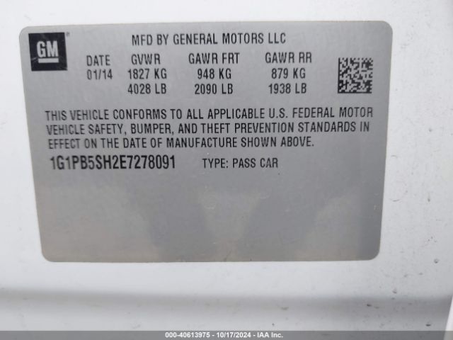 1G1PB5SH2E7278091 Chevrolet Cruze Ls Manual