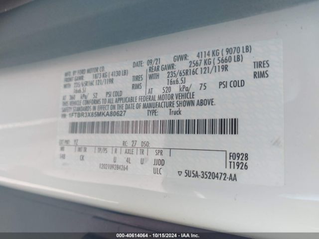 1FTBR3X85MKA80627 Ford Transit-250 Cargo Van