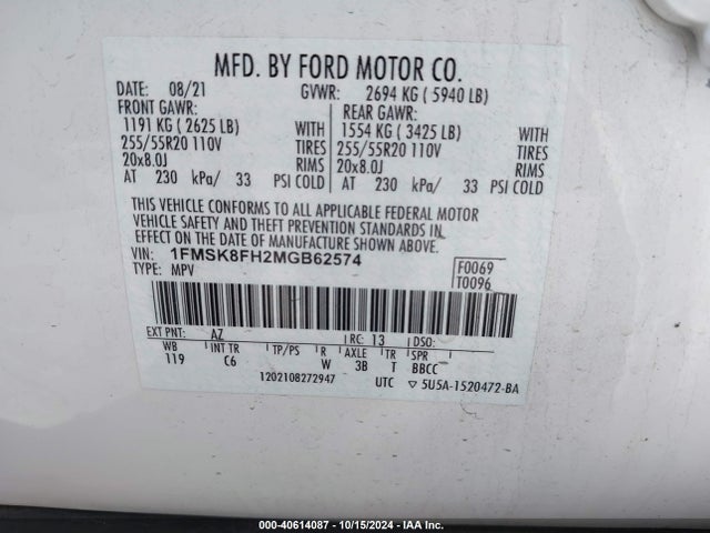 Ford Explorer Limited 2021 1FMSK8FH2MGB62574 Image 9