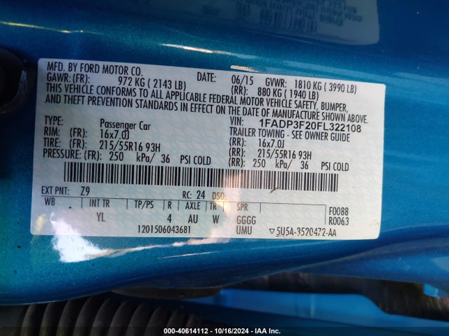 Ford FOCUS SE 2015 1FADP3F20FL322108 Image 9