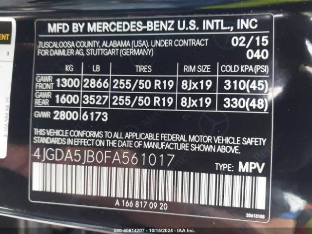 4JGDA5JB0FA561017 Mercedes-Benz ML 350