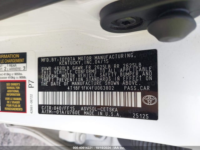 Toyota CAMRY SE 2015 4T1BF1FK4FU063802 Image 9