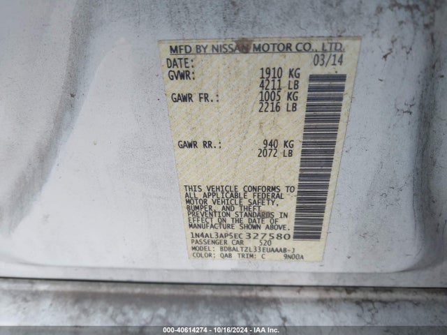 Nissan Altima 2.5 Sv 2014 1N4AL3AP5EC327580 Image 9