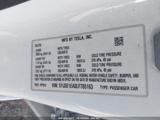 5YJ3E1EA0LF785163 Tesla Model 3 Standard Range Plus Rear-wheel Drive/standard Range Rear-wheel Drive