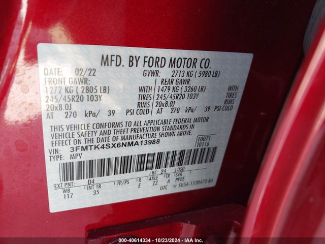 3FMTK4SX6NMA13988 Ford Mustang Mach-e Gt