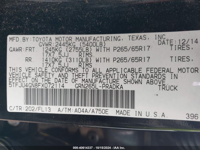 Toyota Tacoma Double Cab Prerunner 2015 5TFJU4GN8FX072114 Image 9