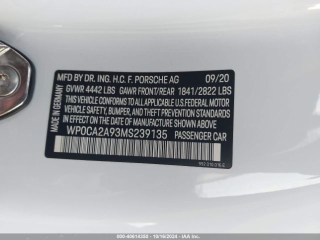 2021 PORSCHE 911 WP0CA2A93MS239135 Photo 8