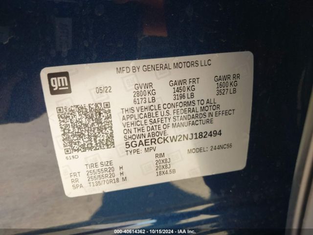 5GAERCKW2NJ182494 Buick Enclave Fwd Premium