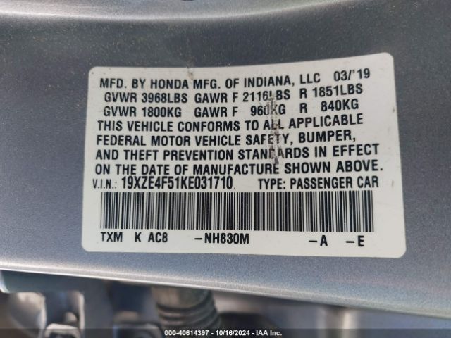 19XZE4F51KE031710 Honda INSIGHT EX