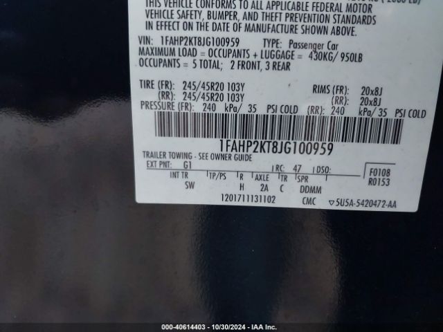 1FAHP2KT8JG100959 Ford TAURUS SHO