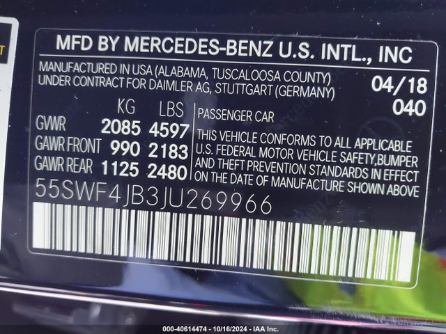 55SWF4JB3JU269966 Mercedes-Benz C 300