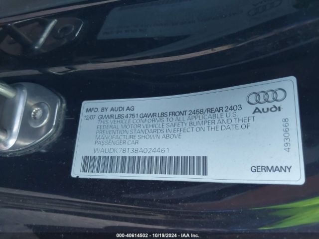 2008 AUDI A5 WAUDK78T38A024461 Photo 8