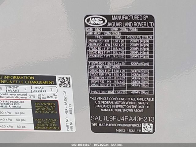SAL1L9FU4RA406213 Land Rover Range Rover Sport Dynamic Se