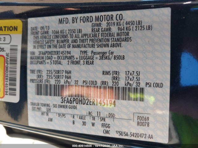 3FA6P0HD2ER145194 Ford FUSION SE