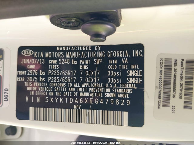 KIA SORENTO LX 2014 5XYKTDA6XEG479829 Image 9