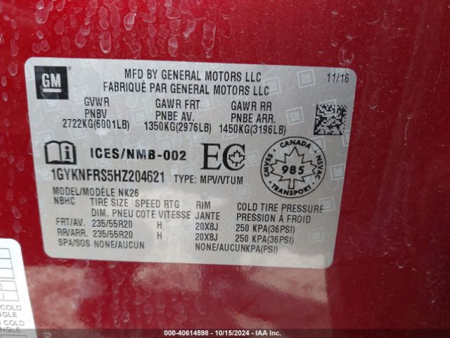 1GYKNFRS5HZ204621 Cadillac Xt5 Platinum