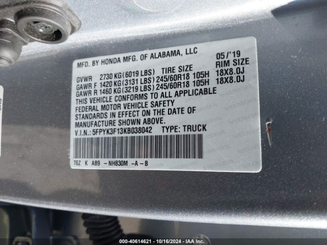 5FPYK3F13KB038042 Honda Ridgeline Sport