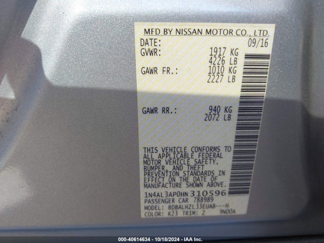 Nissan Altima 2.5 Sr 2017 1N4AL3AP0HN310596 Image 9
