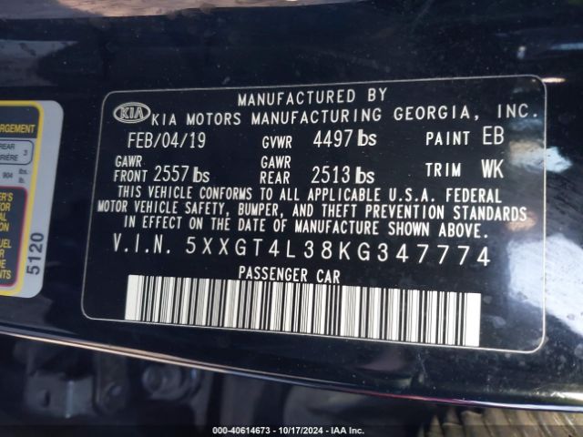 5XXGT4L38KG347774 KIA Optima Lx