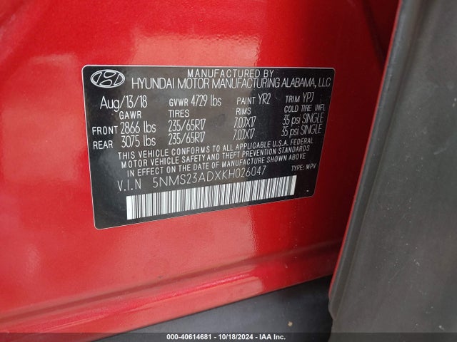 Hyundai Santa Fe Se 2019 5NMS23ADXKH026047 Image 9