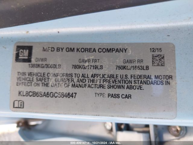 KL8CB6SA6GC584647 Chevrolet Spark Ls Cvt