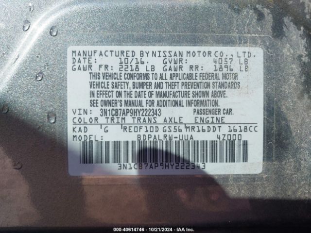 3N1CB7AP9HY222343 Nissan Sentra Sr Turbo