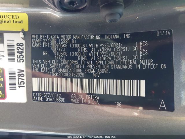 5TDKK3DC0ES452026 Toyota Sienna Le V6 8 Passenger