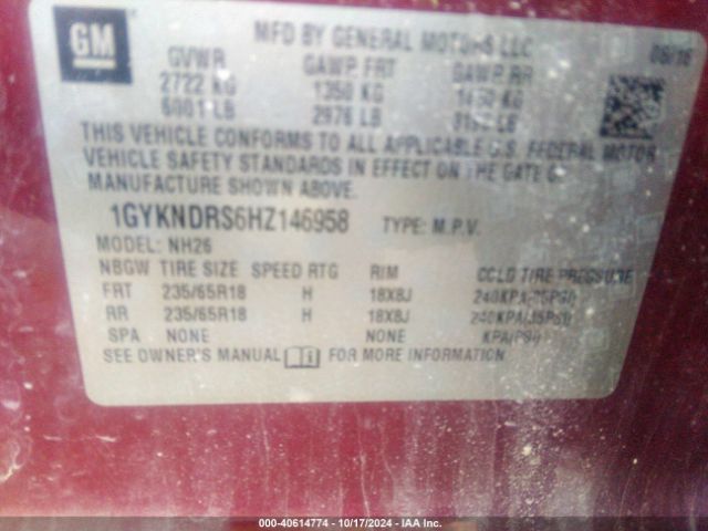 1GYKNDRS6HZ146958 Cadillac XT5 LUXURY