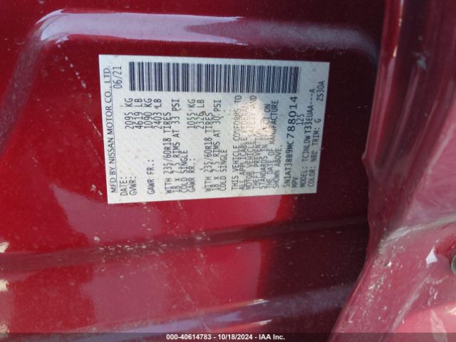 5N1AT3BB9MC788014 Nissan Rogue Sv Intelligent Awd