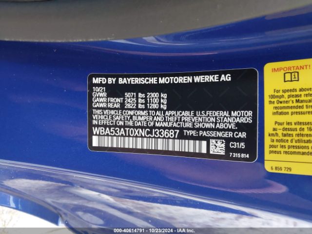 WBA53AT0XNCJ33687 BMW M440I