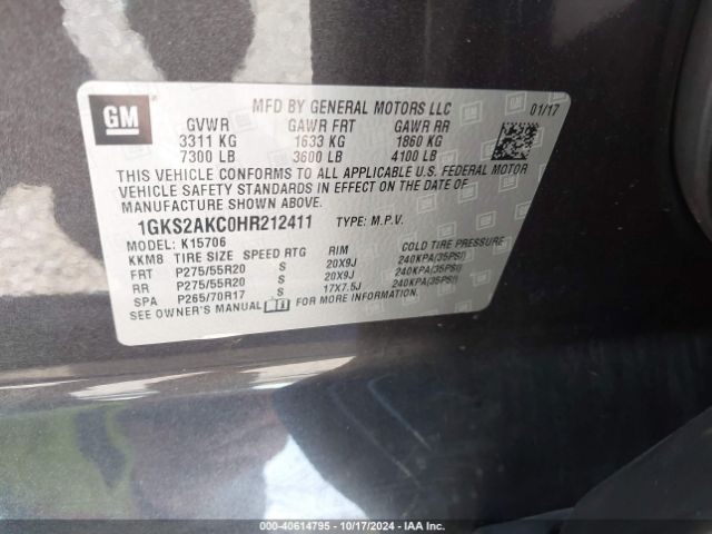 1GKS2AKC0HR212411 GMC YUKON SLE