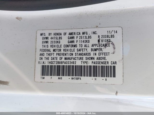 Honda Accord Ex-l V-6 2015 1HGCT2B86FA003492 Image 9