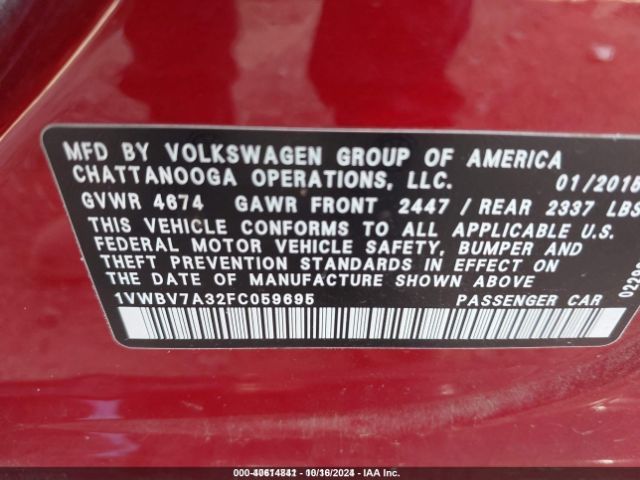 1VWBV7A32FC059695 Volkswagen Passat 2.0l Tdi Se