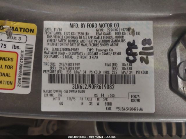3LN6L2J90FR619082 Lincoln MKZ