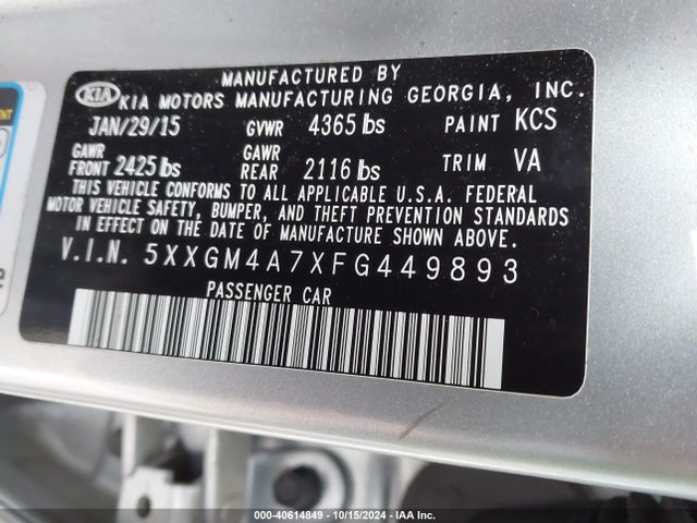 KIA Optima Lx 2015 5XXGM4A7XFG449893 Image 9