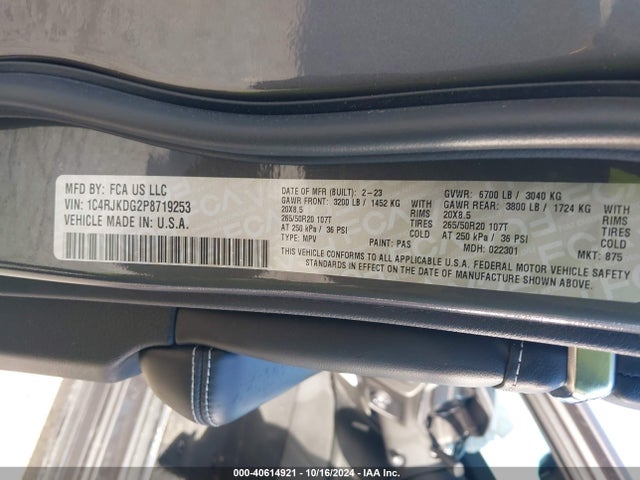 1C4RJKDG2P8719253 Jeep Grand Cherokee L Overland 4x4