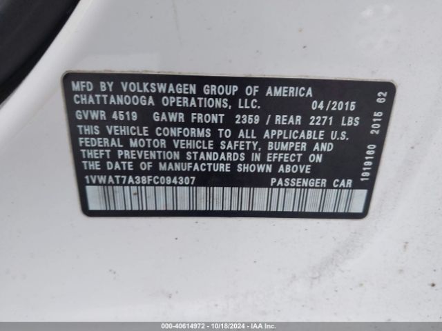 1VWAT7A38FC094307 Volkswagen Passat 1.8t Limited Edition