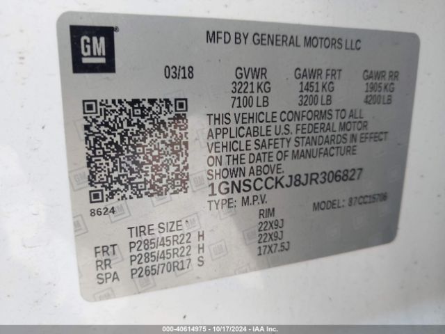1GNSCCKJ8JR306827 Chevrolet Tahoe Premier