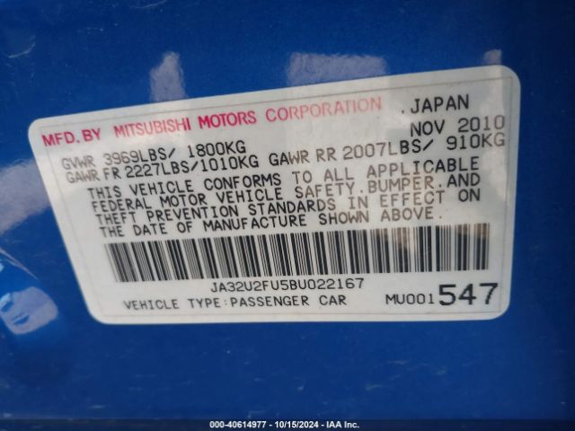 2011 MITSUBISHI LANCER JA32U2FU5BU022167 Photo 8